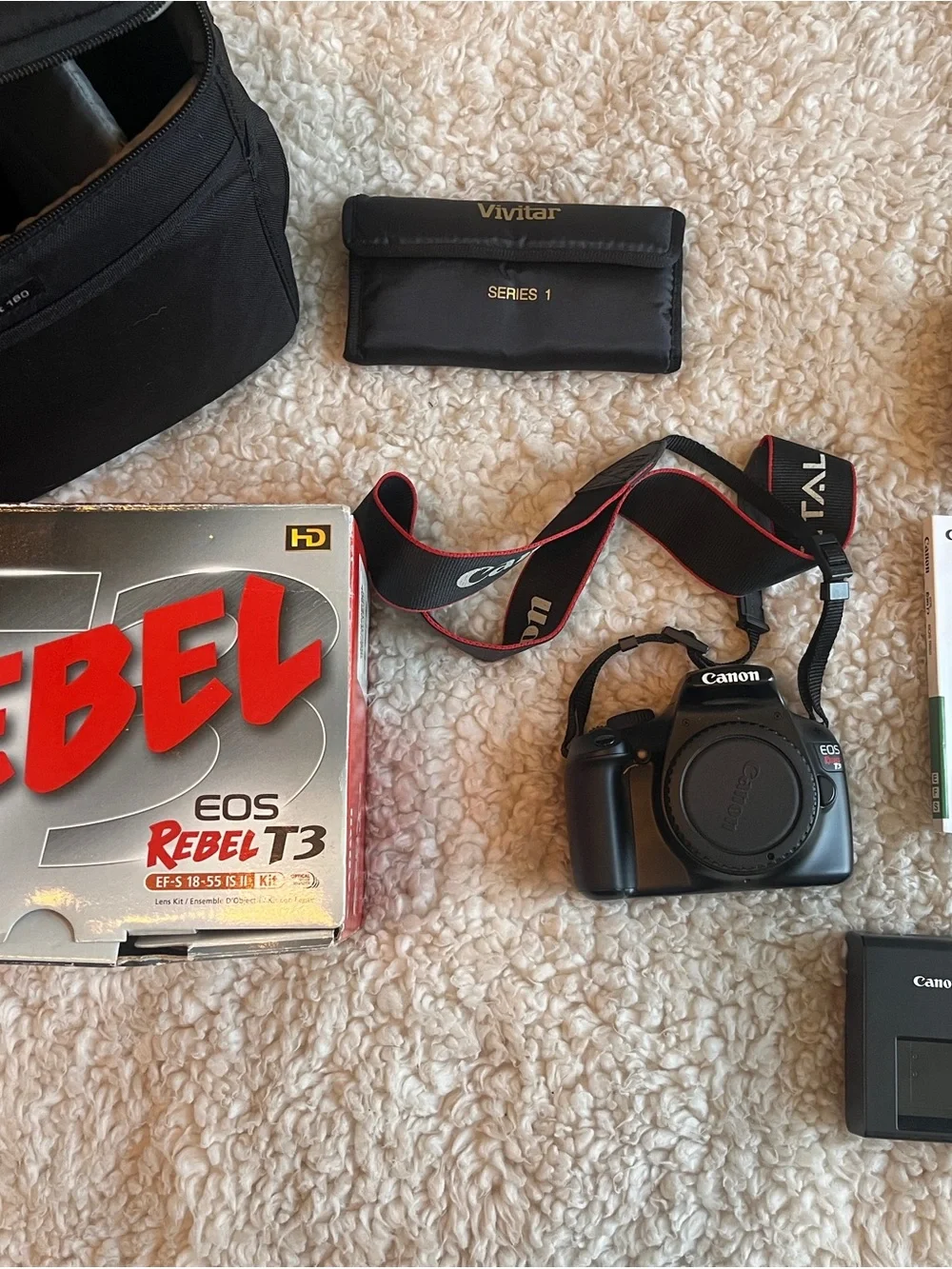 Canon EOS Rebel T3 Black DSLR Camera Bundle with Strap and Vivitar Lenses
